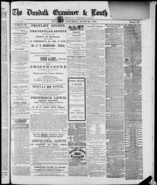 cover page of Dundalk Examiner and Louth Advertiser published on June 18, 1881