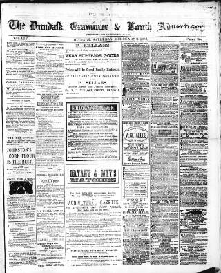 cover page of Dundalk Examiner and Louth Advertiser published on February 2, 1884