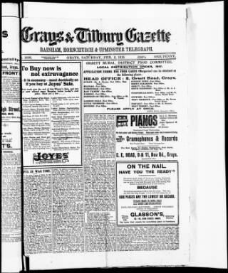 cover page of Grays & Tilbury Gazette published on February 2, 1918