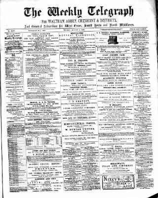 cover page of Waltham Abbey and Cheshunt Weekly Telegraph published on August 2, 1889