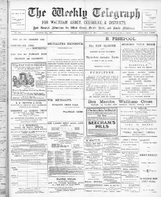 cover page of Waltham Abbey and Cheshunt Weekly Telegraph published on September 27, 1907