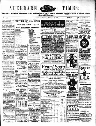 cover page of Aberdare Times published on February 2, 1889