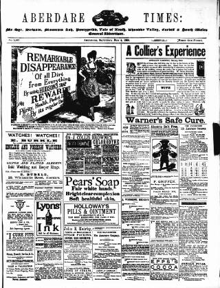 cover page of Aberdare Times published on May 4, 1889