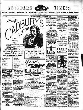 cover page of Aberdare Times published on November 2, 1889