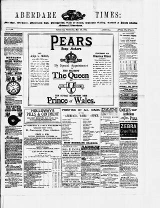 cover page of Aberdare Times published on May 28, 1892