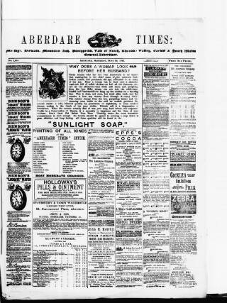 cover page of Aberdare Times published on June 18, 1892