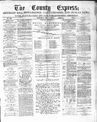 cover page of County Express; Brierley Hill, Stourbridge, Kidderminster, and Dudley News published on May 2, 1874