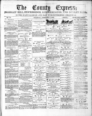 cover page of County Express; Brierley Hill, Stourbridge, Kidderminster, and Dudley News published on February 2, 1878