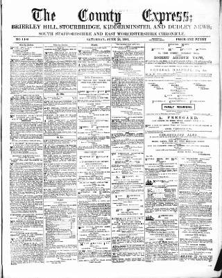 cover page of County Express; Brierley Hill, Stourbridge, Kidderminster, and Dudley News published on June 18, 1881
