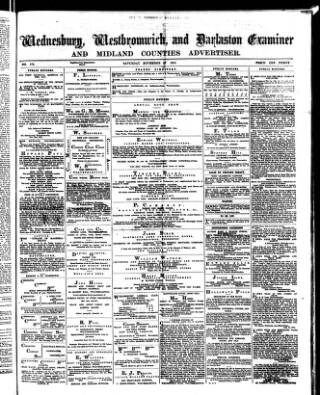 cover page of Midland Examiner and Times published on November 27, 1875