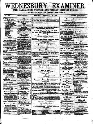 cover page of Midland Examiner and Times published on February 19, 1876