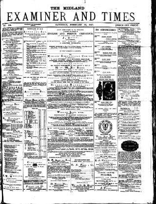 cover page of Midland Examiner and Times published on February 10, 1877