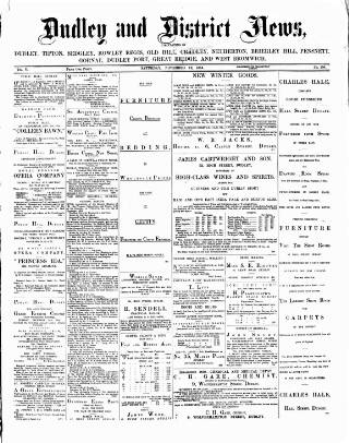 cover page of Dudley and District News published on November 22, 1884