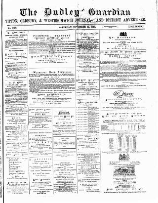 cover page of Dudley Guardian, Tipton, Oldbury & West Bromwich Journal and District Advertiser published on November 14, 1874