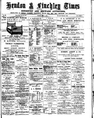 cover page of Hendon & Finchley Times published on May 4, 1888