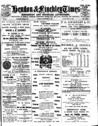 cover page of Hendon & Finchley Times published on September 17, 1897