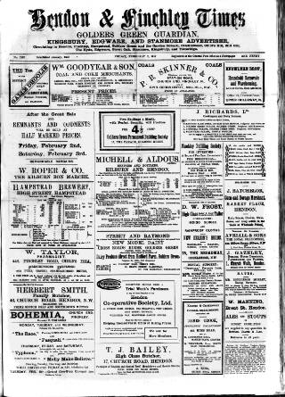 cover page of Hendon & Finchley Times published on February 2, 1917