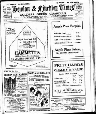 cover page of Hendon & Finchley Times published on May 2, 1924
