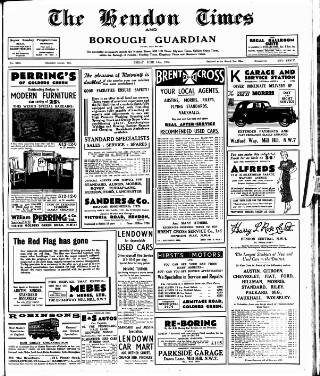 cover page of Hendon & Finchley Times published on June 18, 1937