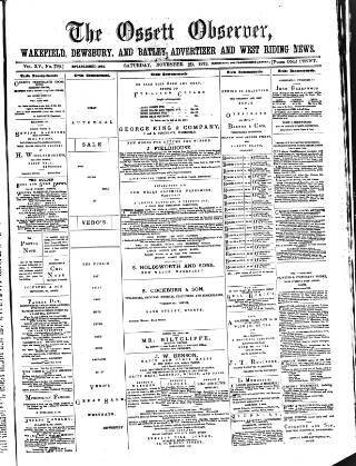 cover page of Ossett Observer published on November 29, 1879