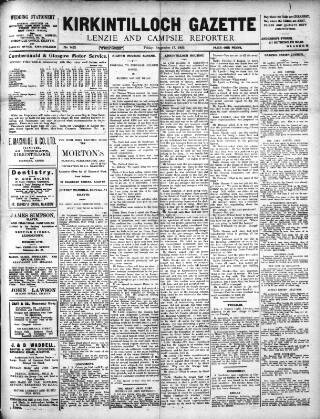 cover page of Kirkintilloch Gazette published on September 17, 1920