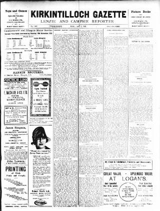 cover page of Kirkintilloch Gazette published on April 1, 1927