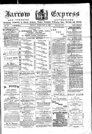 cover page of Jarrow Express published on February 2, 1883