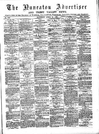 cover page of Nuneaton Advertiser published on April 4, 1885
