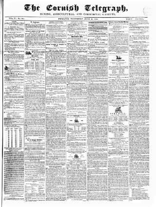 cover page of Cornish Telegraph published on June 18, 1856