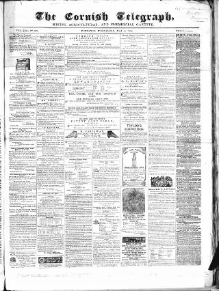 cover page of Cornish Telegraph published on May 4, 1864
