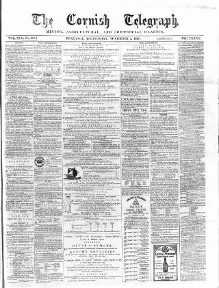 cover page of Cornish Telegraph published on November 2, 1870