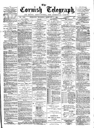 cover page of Cornish Telegraph published on February 2, 1888