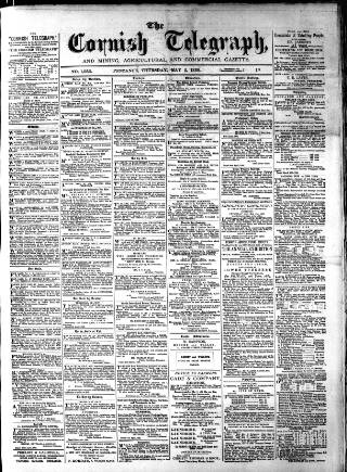 cover page of The Cornish Telegraph published on May 2, 1889