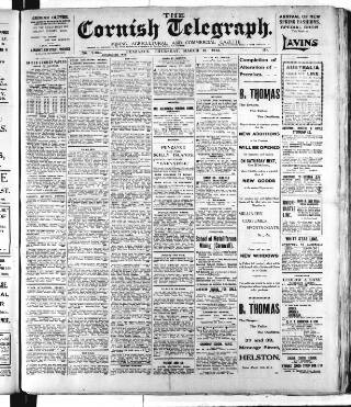 cover page of Cornish Telegraph published on March 19, 1914