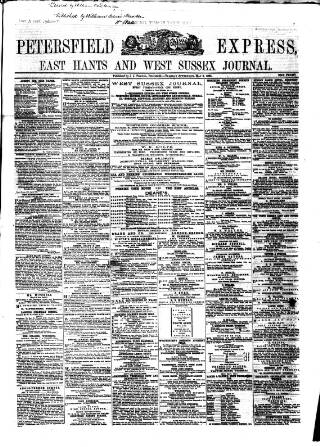 cover page of Petersfield Express published on May 2, 1865