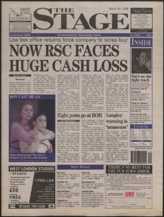 cover page of The Stage published on March 19, 1998