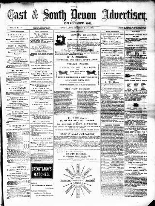 cover page of East & South Devon Advertiser. published on May 2, 1874