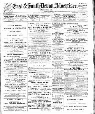 cover page of East & South Devon Advertiser published on March 19, 1892
