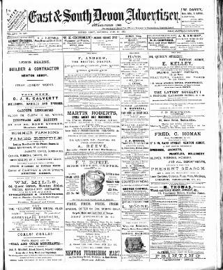 cover page of East & South Devon Advertiser published on June 18, 1892