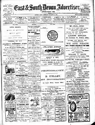 cover page of East & South Devon Advertiser. published on September 17, 1904