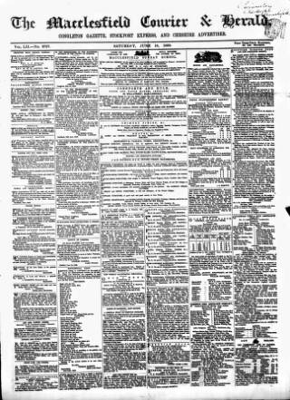 cover page of Macclesfield Courier and Herald published on June 18, 1859