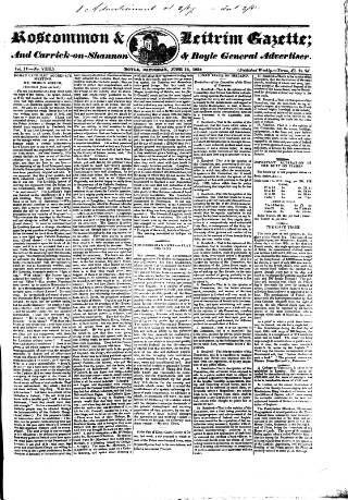 cover page of Roscommon & Leitrim Gazette published on June 18, 1825
