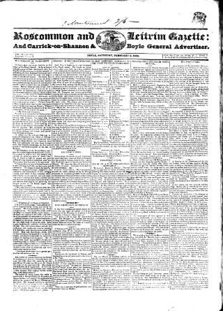 cover page of Roscommon & Leitrim Gazette published on February 2, 1833