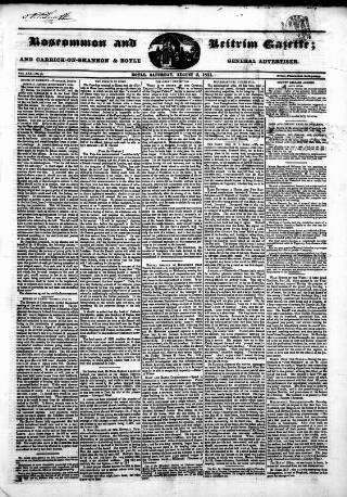 cover page of Roscommon & Leitrim Gazette published on August 2, 1851