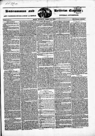 cover page of Roscommon & Leitrim Gazette published on March 19, 1853