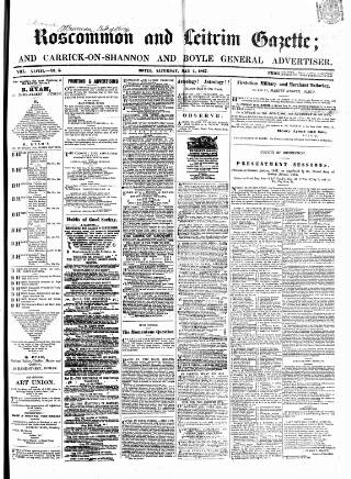 cover page of Roscommon & Leitrim Gazette published on May 4, 1867