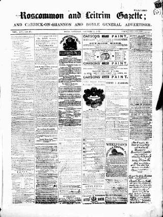 cover page of Roscommon & Leitrim Gazette published on November 2, 1872