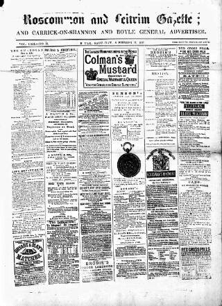 cover page of Roscommon & Leitrim Gazette published on September 17, 1881