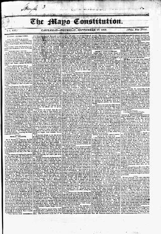 cover page of Mayo Constitution published on September 17, 1829
