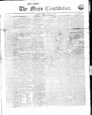 cover page of Mayo Constitution published on November 2, 1858